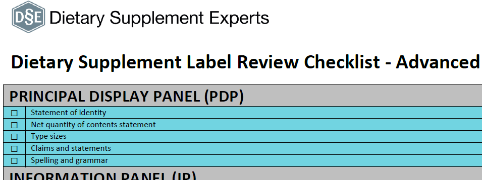 Dietary Supplement Label Review Checklist - Advanced